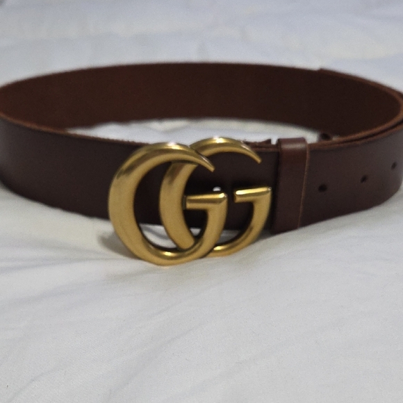 Gucci Brown Leather Belt with Gold Double G Buckle